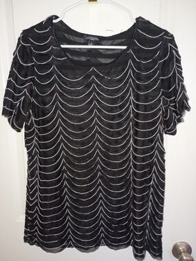 Notations Black And White Ruffle Blouse
